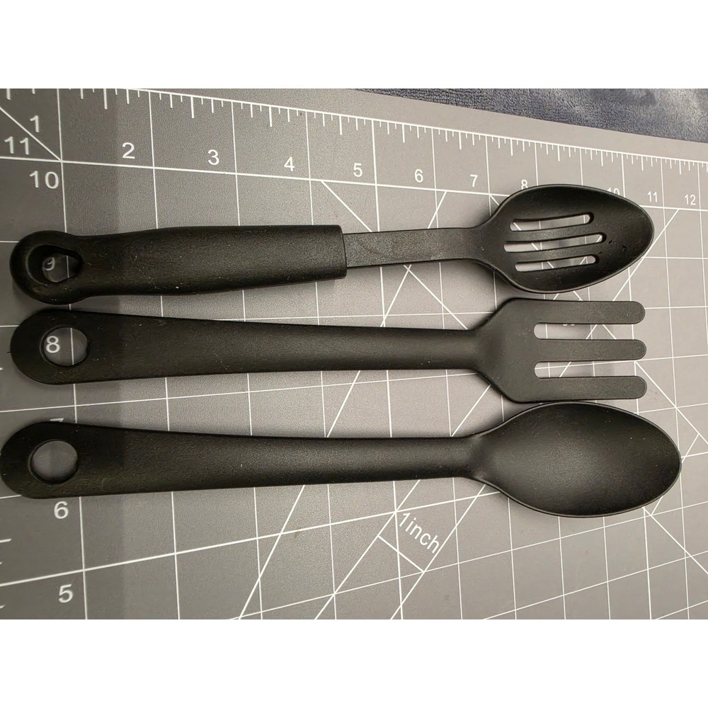 3 Piece Small Nylon Kitchen Utensil Set Slotted Spoon Solid Spoon Serving Fork